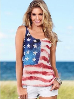 VENUS American Flag Tank Sheer Top Red Blue & White Size XL